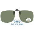 clip-on polarised glasses with green tinted lens front view