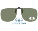 clip-on polarised glasses with green tinted lens front view