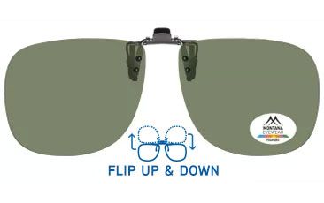 clip-on polarised glasses with green tinted lens front view