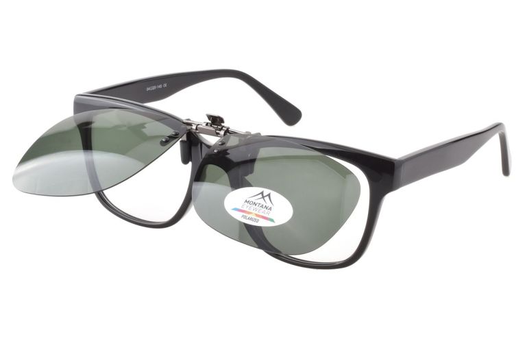 side view showing clip mechanism attached to glasses frame