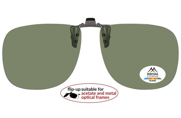 clip-on polarised glasses with green tinted lens front view