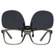 clip on sunglasses shown in flip-up position attached to prescription glasses
