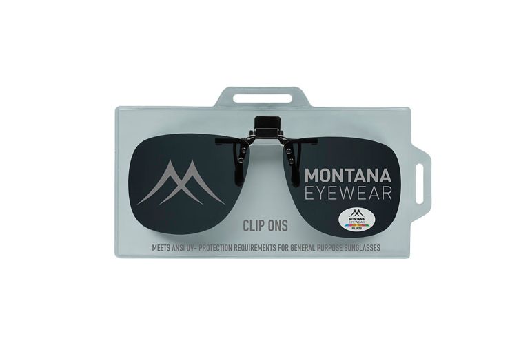 close-up of dark smoke UV400 polarised lens on clip on sunglasses