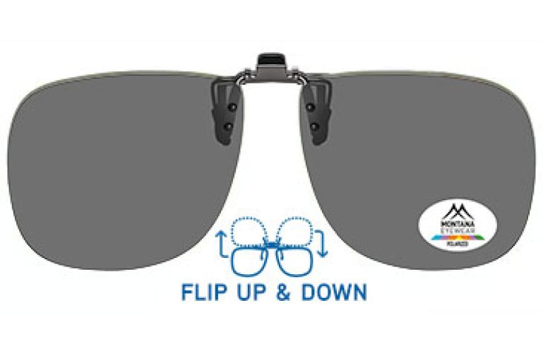 polarised sunglasses clip on with dark smoke UV400 lens