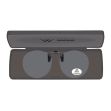round clip-on sunglasses with included plastic carry case