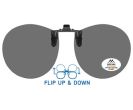 round clip-on sunglasses with polarised black lenses