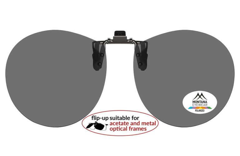 round clip-on sunglasses with polarised black lenses