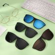 clip-on sunglasses set with black smoke brown blue lenses